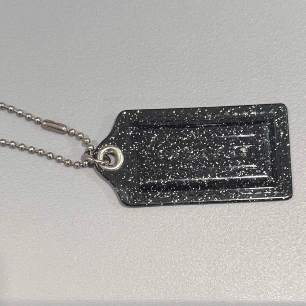 Large Black Glitter COACH Rectangle Keychain Tag